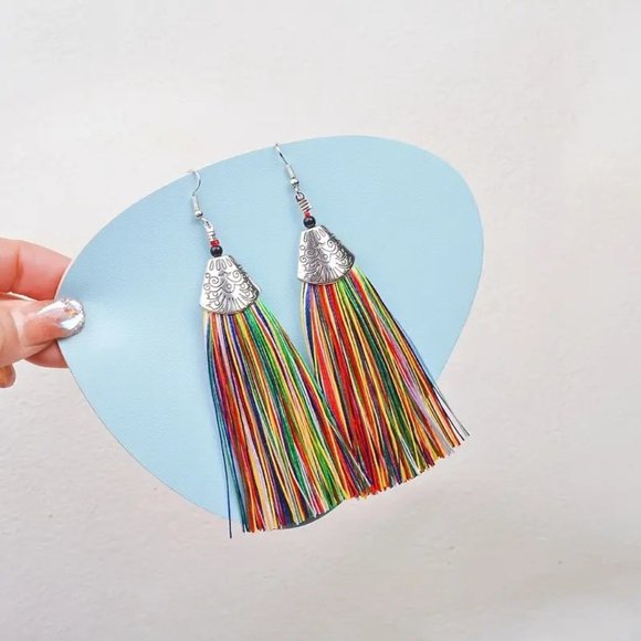 Jewelry - NWT BOHO Tassel Rainbow Long Earrings